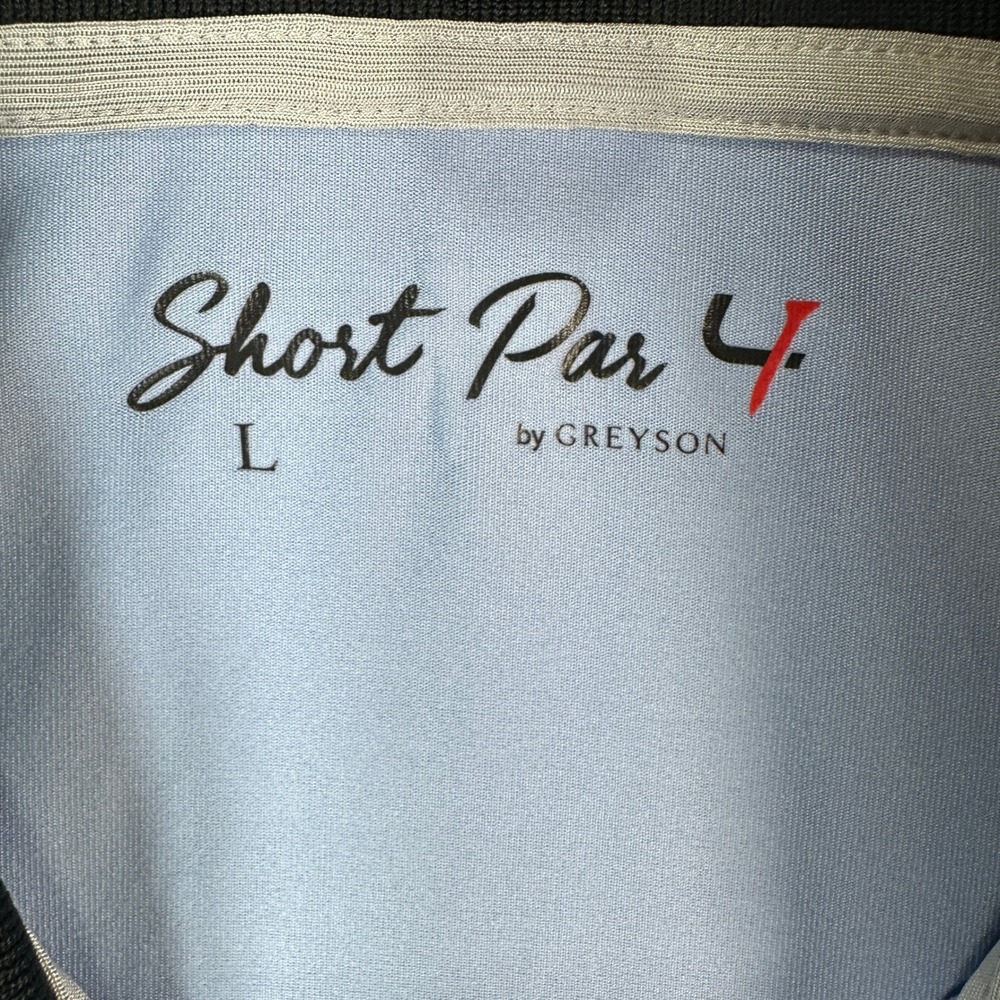 Short Par 4 by Greyson Mens Golf Polo Shirt Blue Black Collar Size Large Stretch - Picture 2 of 7